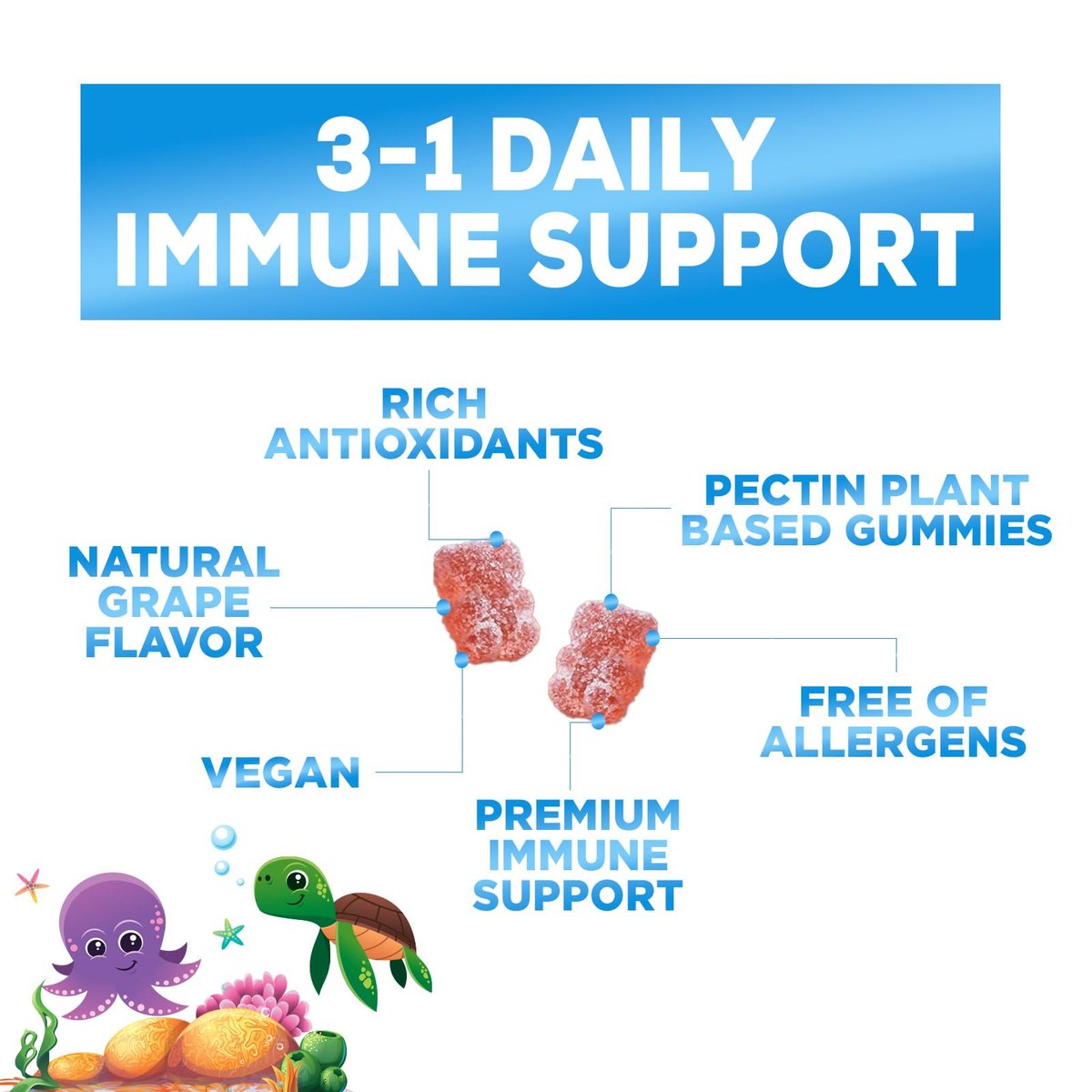 Immununterstützung für Kinder Gummibärchen – Tägliche Vitamine C, Zink & Echinacea für Kinder ab 4 Jahren, natürlicher Beerengeschmack, Non-GMO, glutenfrei & vegan – 90 Gummibärchen