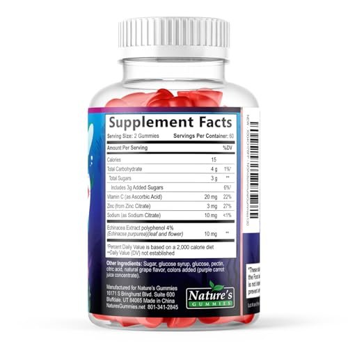 Kids Immune Support Gummies – Tägliche Vitamine C, Zink & Echinacea für Kinder ab 4 Jahren – Natürlicher Beerengeschmack, Nicht-GVO, Glutenfrei & Vegan – 120 Gummis