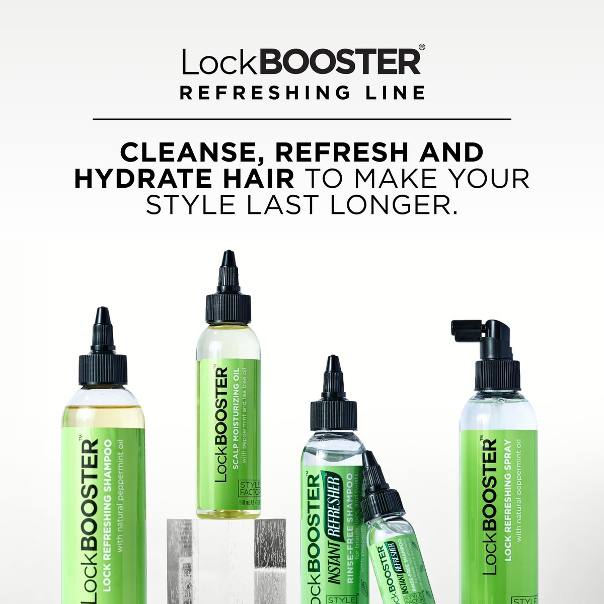 Style Factor LockBOOSTER Lock Refreshing Spray – Hydratisierender & kühlender Nebel für Zöpfe, Locs & Twists – Alkoholfreie Formel mit Pfefferminze – Erfrischt Haar & Kopfhaut 237 ml