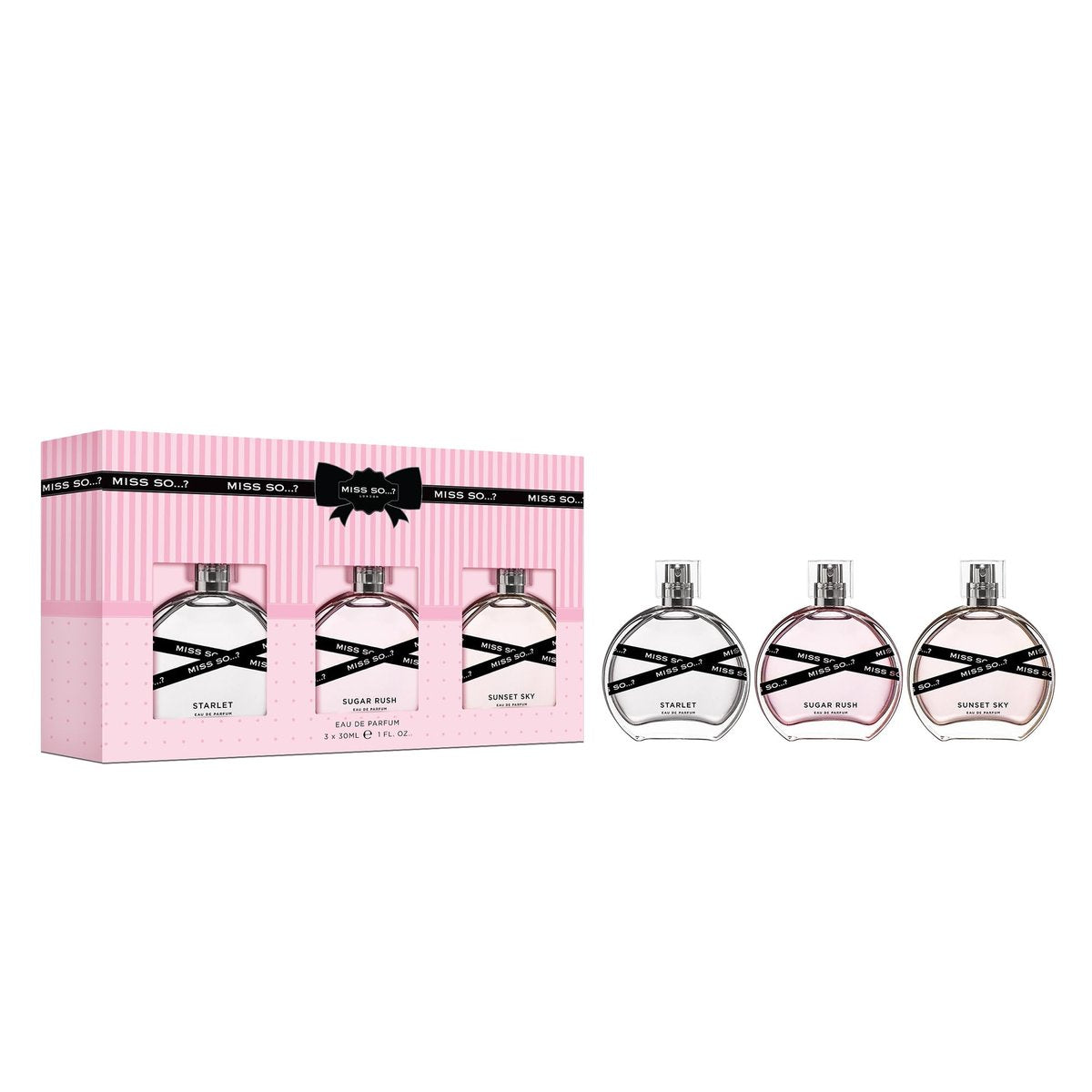 So…? Miss So Set - Geschenkset mit 3 Parfums für Frauen - Starlet, Sugar Rush und Sunset Sky - Vanille-Duftnoten - Tierversuchsfrei - 3 x 30 ml