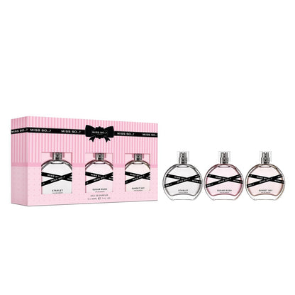 So…? Miss So Set - Geschenkset mit 3 Parfums für Frauen - Starlet, Sugar Rush und Sunset Sky - Vanille-Duftnoten - Tierversuchsfrei - 3 x 30 ml