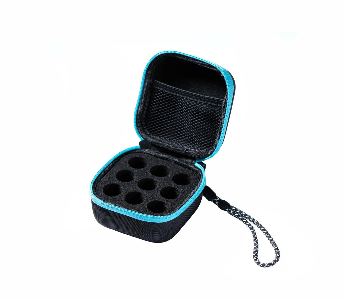 Moyite 9er Vialenhalter - Insulin Peptid Vial Case für den Kühlschrank, mit Handschlaufe, passend für 5ml 10ml Vialen für Peptid, GLP-1 und Insulin Aufbewahrung, nicht geeignet für hohe 10ml Vialen, Schwarz und Blau Reißverschluss