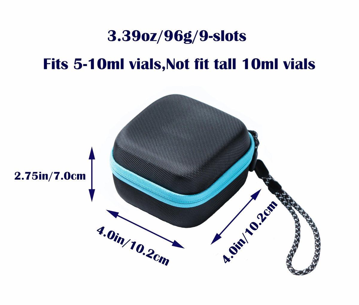 Moyite 9er Vialenhalter - Insulin Peptid Vial Case für den Kühlschrank, mit Handschlaufe, passend für 5ml 10ml Vialen für Peptid, GLP-1 und Insulin Aufbewahrung, nicht geeignet für hohe 10ml Vialen, Schwarz und Blau Reißverschluss