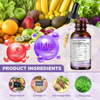 ReviNutra Triple Magnesium Complex Liquid Drops - 1300mg Magnesiumglycinat, Taurat & Citrat mit Omega-3, L-Theanin, Ashwagandha, Kalium - Unterstützt Schlaf, Nerven, Immunsystem, Energie - Traubengeschmack, 60 ml