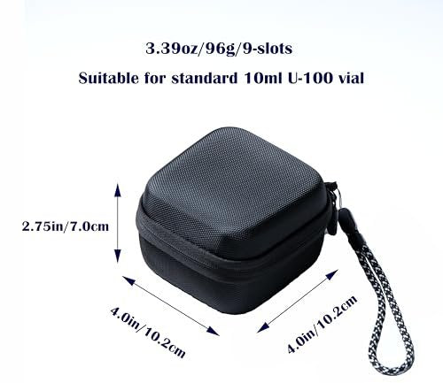Moyite 9er Vialenhalter, Insulin Peptid Vial Case für den Kühlschrank, mit Handschlaufe, passend für 5ml 10ml Vial für Peptid, GLP-1 Aufbewahrung, nicht geeignet für hohe 10ml Vials, Schwarz