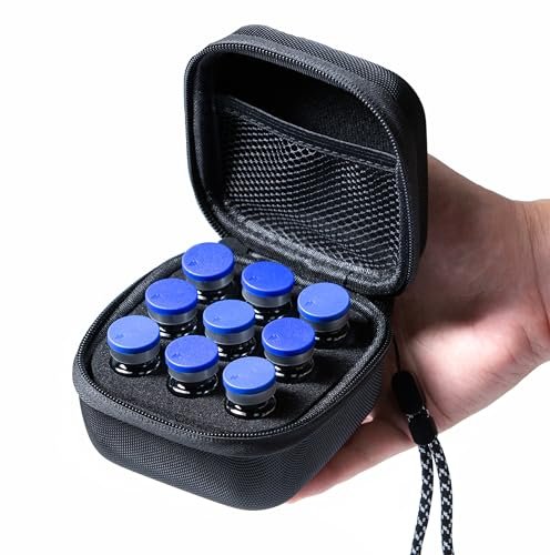 Moyite 9er Vialenhalter, Insulin Peptid Vial Case für den Kühlschrank, mit Handschlaufe, passend für 5ml 10ml Vial für Peptid, GLP-1 Aufbewahrung, nicht geeignet für hohe 10ml Vials, Schwarz