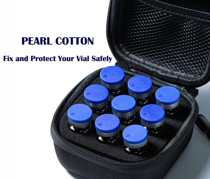 Moyite 9er Vialenhalter, Insulin Peptid Vial Case für den Kühlschrank, mit Handschlaufe, passend für 5ml 10ml Vial für Peptid, GLP-1 Aufbewahrung, nicht geeignet für hohe 10ml Vials, Schwarz