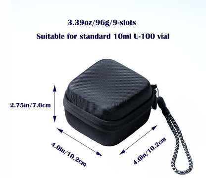 Moyite 9er Vialenhalter, Insulin Peptid Vial Case für den Kühlschrank, mit Handschlaufe, passend für 5ml 10ml Vial für Peptid, GLP-1 Aufbewahrung, nicht geeignet für hohe 10ml Vials, Schwarz