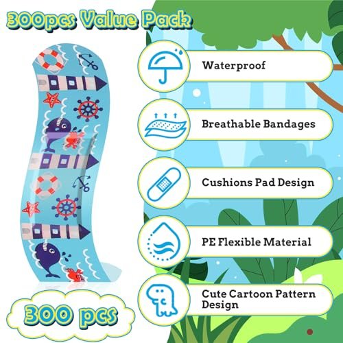 Sublaga 300 Pflaster für Kinder – 33 bunte Cartoon-Motive, wasserdicht, flexibel, für Jungen und Mädchen