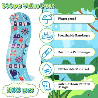 Sublaga 300 Pflaster für Kinder – 33 bunte Cartoon-Motive, wasserdicht, flexibel, für Jungen und Mädchen