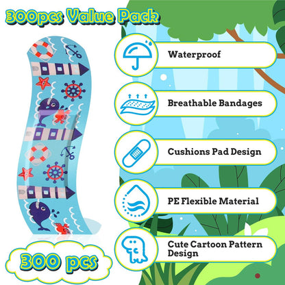Sublaga 300 Pflaster für Kinder – 33 bunte Cartoon-Motive, wasserdicht, flexibel, für Jungen und Mädchen