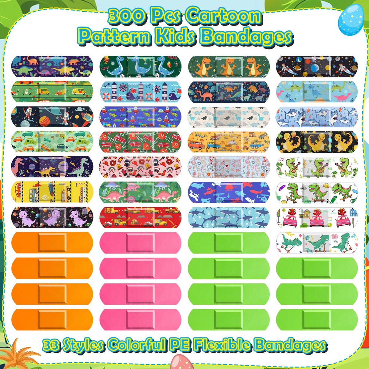 Sublaga 300 Pflaster für Kinder – 33 bunte Cartoon-Motive, wasserdicht, flexibel, für Jungen und Mädchen