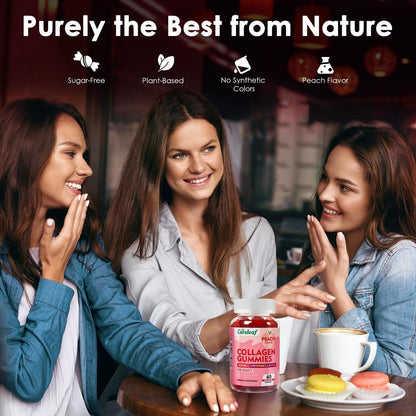 careleaf Zuckerfreie Kollagen-Gummis mit Vitamin C und E – Unterstützt natürliche Kollagenproduktion, gesunde Haare, Nägel und Knochen, Pfirsichgeschmack, 60 Gummis für 30 Tage
