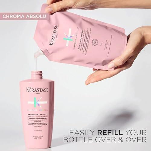 Kérastase Chroma Absolue Chroma Respect Shampoo Nachfüllbeutel – Farbschutz & Feuchtigkeit für sensibilisiertes oder geschädigtes coloriertes Haar (fein bis mittel) mit Glycerin & Hyaluronsäure, 500 ml