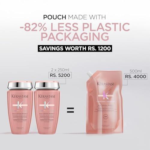 Kérastase Chroma Absolue Chroma Respect Shampoo Nachfüllbeutel – Farbschutz & Feuchtigkeit für sensibilisiertes oder geschädigtes coloriertes Haar (fein bis mittel) mit Glycerin & Hyaluronsäure, 500 ml