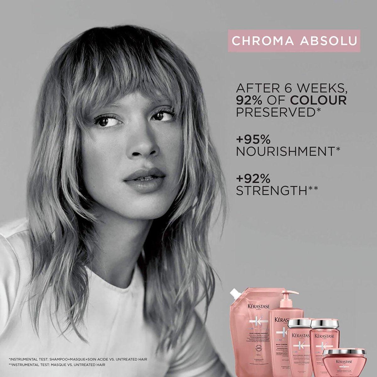 Kérastase Chroma Absolue Chroma Respect Shampoo Nachfüllbeutel – Farbschutz & Feuchtigkeit für sensibilisiertes oder geschädigtes coloriertes Haar (fein bis mittel) mit Glycerin & Hyaluronsäure, 500 ml