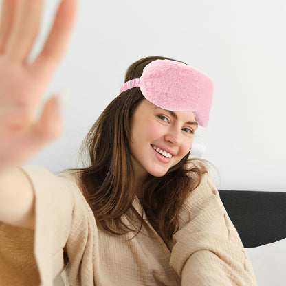 2er-Pack Plüsch Schlafmaske – Weiche Augenmaske aus kuscheligem Kunstfell für Damen und Herren (Blau & Pink)