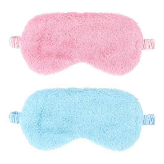 2er-Pack Plüsch Schlafmaske – Weiche Augenmaske aus kuscheligem Kunstfell für Damen und Herren (Blau & Pink)
