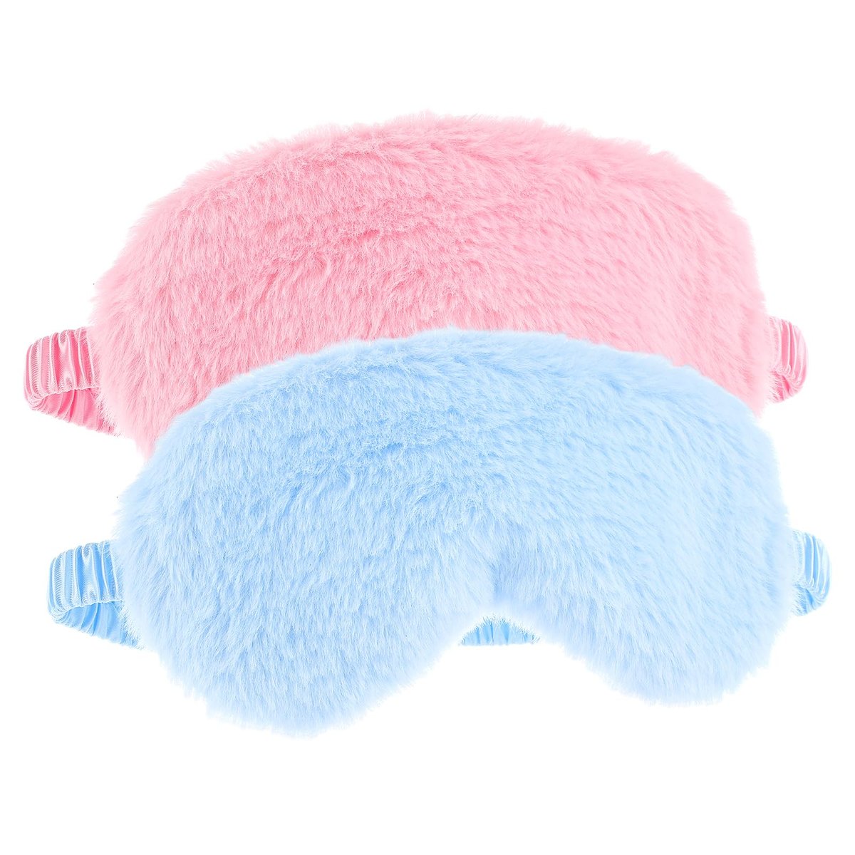 2er-Pack Plüsch Schlafmaske – Weiche Augenmaske aus kuscheligem Kunstfell für Damen und Herren (Blau & Pink)
