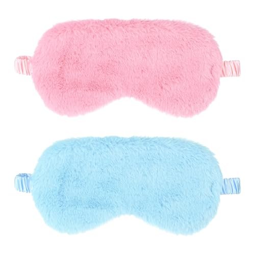 2er-Pack Plüsch Schlafmaske – Weiche Augenmaske aus kuscheligem Kunstfell für Damen und Herren (Blau & Pink)