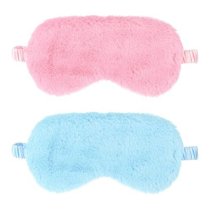 2er-Pack Plüsch Schlafmaske – Weiche Augenmaske aus kuscheligem Kunstfell für Damen und Herren (Blau & Pink)