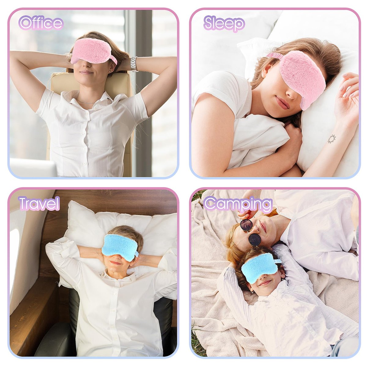 2er-Pack Plüsch Schlafmaske – Weiche Augenmaske aus kuscheligem Kunstfell für Damen und Herren (Blau & Pink)