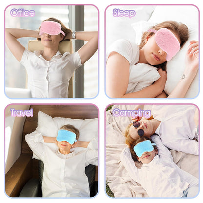 2er-Pack Plüsch Schlafmaske – Weiche Augenmaske aus kuscheligem Kunstfell für Damen und Herren (Blau & Pink)