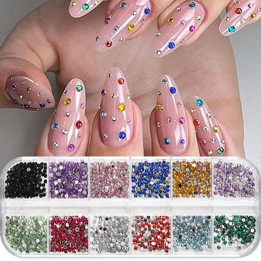 3000 Stück 3D Flachrückseiten Strasssteine 2mm Mini Charms für Nageldesign - Farbige Resin Diamanten Edelsteine Juwelen Set für Nagelkunst und Basteln