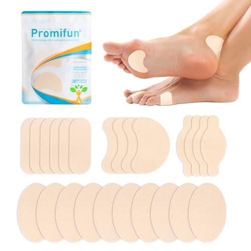 Promifun Moleskin Streifen mit Klebstoff, Blasenschutz-Pads, Molke-Haut-Tape-Aufkleber für Füße, Fersen, Schuhe, Polster – 24 Blatt in 4 Formen, Beige