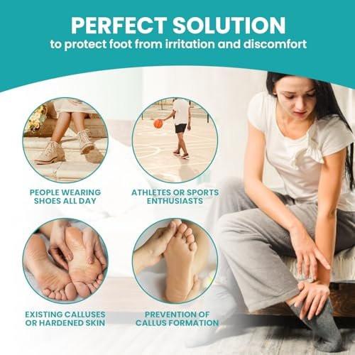 Promifun Moleskin Streifen mit Klebstoff, Blasenschutz-Pads, Molke-Haut-Tape-Aufkleber für Füße, Fersen, Schuhe, Polster – 24 Blatt in 4 Formen, Beige