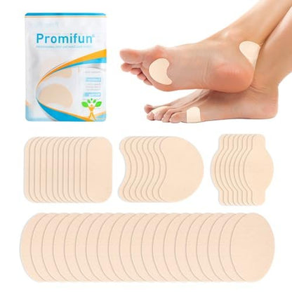 Promifun Moleskin-Streifen mit Klebstoff, Blasenschutz-Pads, Maulwurfshaut-Aufkleber für Fersen und Schuhe, 48 Blatt in 4 Formen, Beige