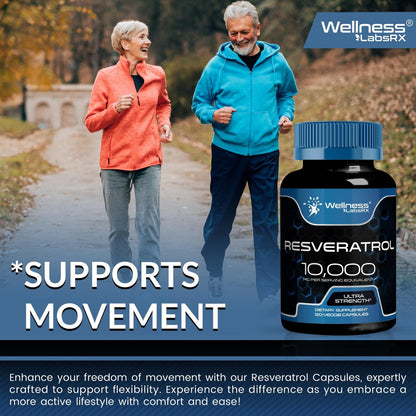 WELLNESS LABSRX Resveratrol Supplement 1000mg, 120 Kapseln (60 Tage Vorrat), Hochreines Trans-Resveratrol für gesundes Altern, Anti-Aging und Herzunterstützung - Vegan, Keto