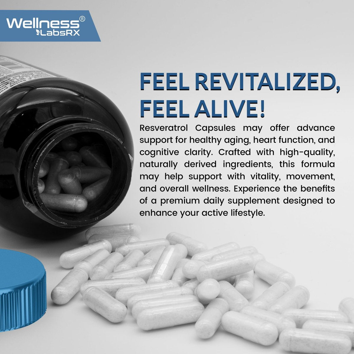 WELLNESS LABSRX Resveratrol Supplement 1000mg, 120 Kapseln (60 Tage Vorrat), Hochreines Trans-Resveratrol für gesundes Altern, Anti-Aging und Herzunterstützung - Vegan, Keto