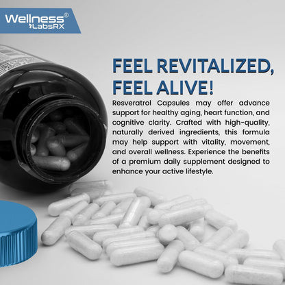 WELLNESS LABSRX Resveratrol Supplement 1000mg, 120 Kapseln (60 Tage Vorrat), Hochreines Trans-Resveratrol für gesundes Altern, Anti-Aging und Herzunterstützung - Vegan, Keto
