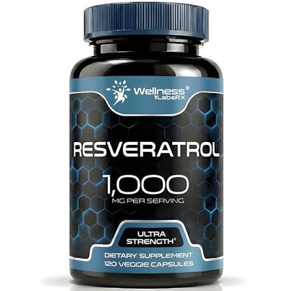 WELLNESS LABSRX Resveratrol Supplement 1000mg, 120 Kapseln (60 Tage Vorrat), Hochreines Trans-Resveratrol für gesundes Altern, Anti-Aging und Herzunterstützung - Vegan, Keto