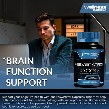 WELLNESS LABSRX Resveratrol Supplement 1000mg, 120 Kapseln (60 Tage Vorrat), Hochreines Trans-Resveratrol für gesundes Altern, Anti-Aging und Herzunterstützung - Vegan, Keto