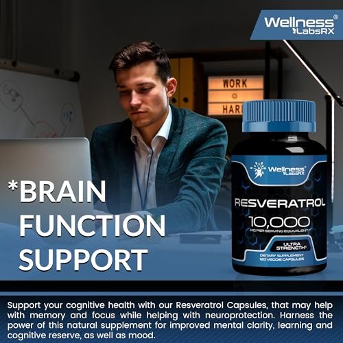 WELLNESS LABSRX Resveratrol Supplement 1000mg, 120 Kapseln (60 Tage Vorrat), Hochreines Trans-Resveratrol für gesundes Altern, Anti-Aging und Herzunterstützung - Vegan, Keto