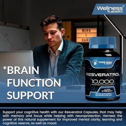 WELLNESS LABSRX Resveratrol Supplement 1000mg, 120 Kapseln (60 Tage Vorrat), Hochreines Trans-Resveratrol für gesundes Altern, Anti-Aging und Herzunterstützung - Vegan, Keto