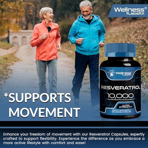 WELLNESS LABSRX Resveratrol Supplement 1000mg, 120 Kapseln (60 Tage Vorrat), Hochreines Trans-Resveratrol für gesundes Altern, Anti-Aging und Herzunterstützung - Vegan, Keto