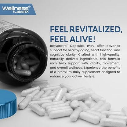 WELLNESS LABSRX Resveratrol Supplement 1000mg, 120 Kapseln (60 Tage Vorrat), Hochreines Trans-Resveratrol für gesundes Altern, Anti-Aging und Herzunterstützung - Vegan, Keto