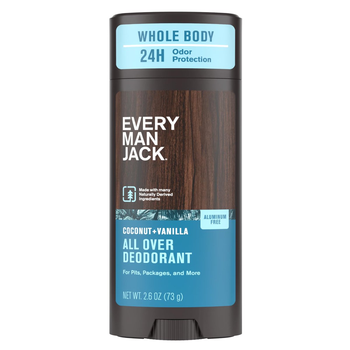 Every Man Jack All Over Deodorant – 24-Stunden-Ganzkörper-Geruchsschutz – Aluminiumfrei – Kokosnuss & Vanille Duft 2,6 oz (1 Pack)