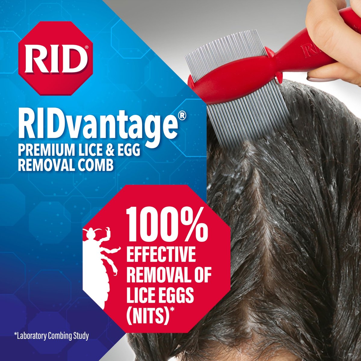 RIDvantage Premium Läuse- und Nissenkamm (1 Stück) – Edelstahl, rot