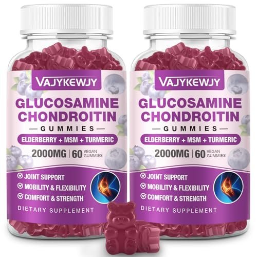VAJYKEWJY 2er-Pack 2000mg Glucosamin Chondroitin Gummis, Extra Stärke mit MSM & Kurkuma, Gelenkunterstützung, Antioxidans & Immununterstützung - 120 Gummis