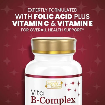 SIGNIFY NATURE VitaBComplex mit Vitamin C und E – B-Komplex Vitamine für Frauen & Männer, B-Komplex Nahrungsergänzung, VIT B1, B2, B3, B5, B6, B8, B9, B12 – Super B Softgels – 60 Stück