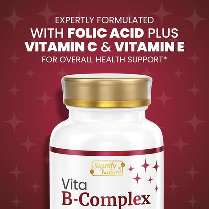 SIGNIFY NATURE VitaBComplex mit Vitamin C und E – B-Komplex Vitamine für Frauen & Männer, B-Komplex Nahrungsergänzung, VIT B1, B2, B3, B5, B6, B8, B9, B12 – Super B Softgels – 60 Stück