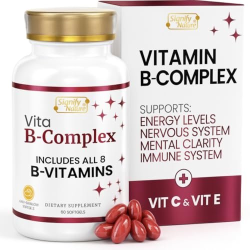 SIGNIFY NATURE VitaBComplex mit Vitamin C und E – B-Komplex Vitamine für Frauen & Männer, B-Komplex Nahrungsergänzung, VIT B1, B2, B3, B5, B6, B8, B9, B12 – Super B Softgels – 60 Stück