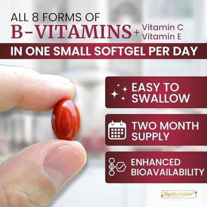SIGNIFY NATURE VitaBComplex mit Vitamin C und E – B-Komplex Vitamine für Frauen & Männer, B-Komplex Nahrungsergänzung, VIT B1, B2, B3, B5, B6, B8, B9, B12 – Super B Softgels – 60 Stück