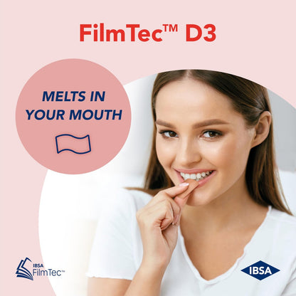 Ibsa FilmTec D3 - Nahrungsergänzungsmittel mit 2000 IE Vitamin D3 – 30 Mundlösliche Folien für sofortige Freisetzung und Verträglichkeit - Glutenfrei, Laktosefrei, Zuckerfrei, Ohne Gentechnik