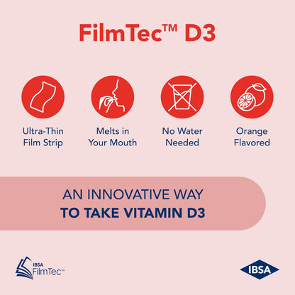 Ibsa FilmTec D3 - Nahrungsergänzungsmittel mit 2000 IE Vitamin D3 – 30 Mundlösliche Folien für sofortige Freisetzung und Verträglichkeit - Glutenfrei, Laktosefrei, Zuckerfrei, Ohne Gentechnik