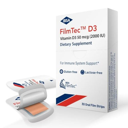 Ibsa FilmTec D3 - Nahrungsergänzungsmittel mit 2000 IE Vitamin D3 – 30 Mundlösliche Folien für sofortige Freisetzung und Verträglichkeit - Glutenfrei, Laktosefrei, Zuckerfrei, Ohne Gentechnik